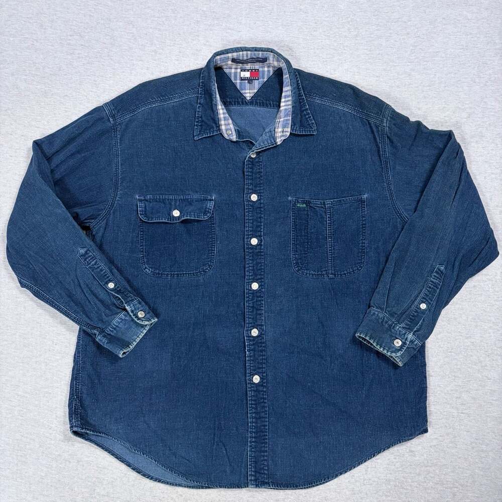 Tommy Hilfiger Corduroy Shirt Size XL Blue Long Sleeve Button Up